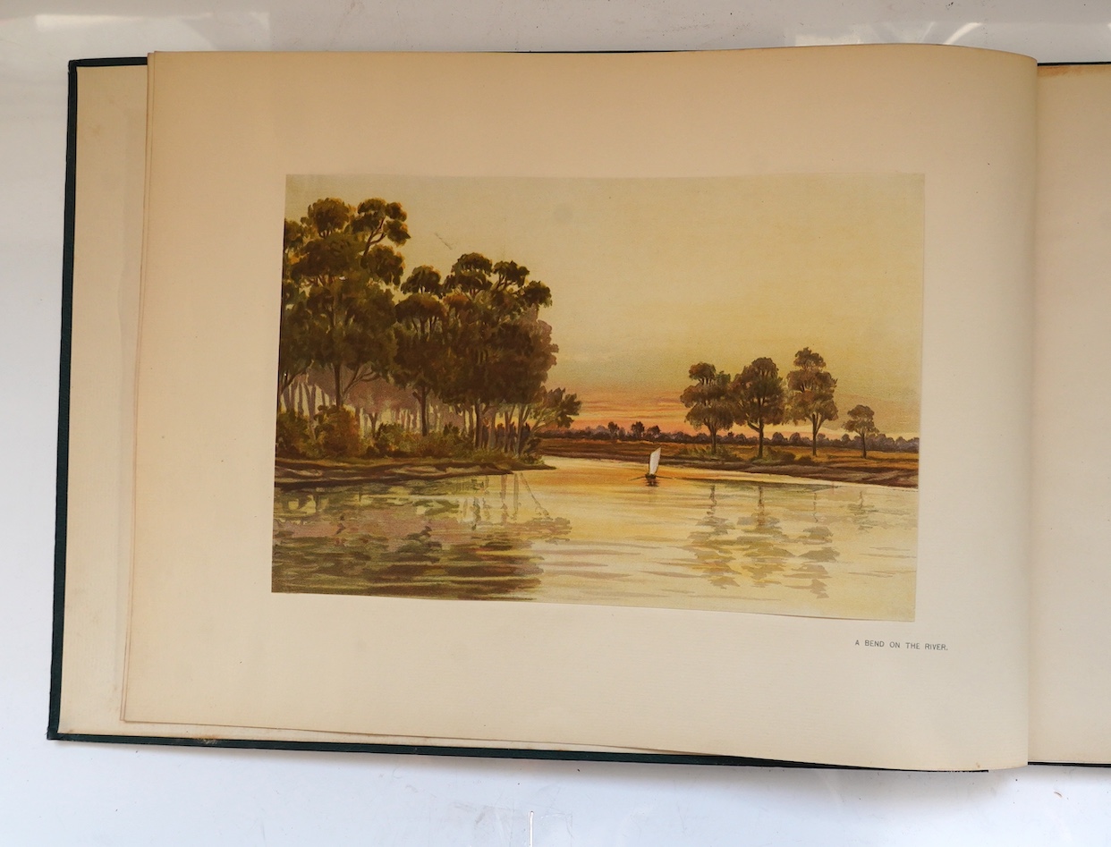 Murray, A.S. - Twelve Hundred Miles on the River Murray. 15 facsimile coloured and mounted plates (with guards), original gilt lettered green pebbled cloth, oblong 4to. (Melbourne) and London, 1898; sold with